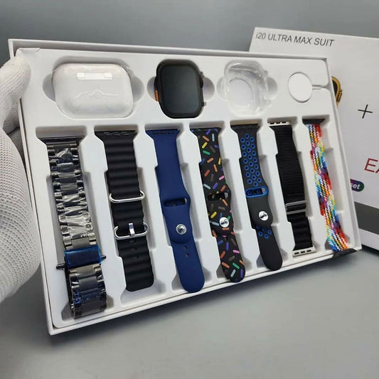 I20 Ultra Max Suit Ultra 49MM Big Display Smart Watch + 7 Straps + Airpods Pro + 49mm Jelly Watch Case All In One Box
